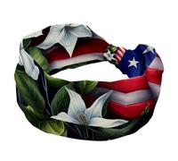 Fascia per capelli alla moda, ampia fascia per capelli da donna, con bandiera americana e croce con fiori, fascia elastica per la testa, per sport, allenamento, turbante