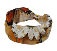 Fascia per capelli alla moda, con farfalla rossa e margherita bianca su sfondo in legno, fascia larga da donna, fascia elastica per la testa, fascia per capelli per sudore, sport, allenamento