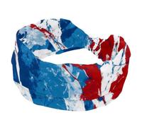 Fascia per capelli alla moda, larga da donna, con texture marmorizzata blu, rossa e bianca, fascia elastica per capelli, turbante per sudore, sport, allenamento, turbante