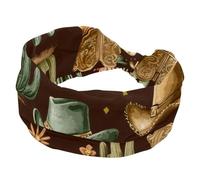 Fascia per capelli alla moda, per donne e ragazze, stile western, vintage, cowboy, selvaggio, ovest, stivali, motivo cactus, fascia per capelli intrecciata, fascia larga per capelli, accessori per