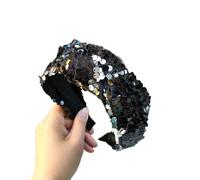 Fascia per capelli annodata con paillettes retrò a tesa larga accessori da donna alla moda (nero)