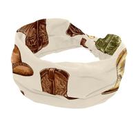Fascia per capelli antiscivolo, alla moda, da donna, con nodo incrociato, cappello da cowboy selvaggio West con stivali, senza cuciture, ampia fascia per capelli per allenamento, sport, yoga