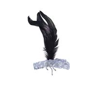 Fascia Per Capelli Argento Con Piume Nere Flapper Anni '20 Accessorio Elegante