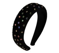 Fascia per capelli barocca scintillante con perle di cristallo, imbottita e con strass, accessorio per capelli da principessa.,Ay18-Nero,Taglia unica