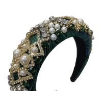 Fascia per capelli barocca scintillante con perle di cristallo, imbottita e con strass, accessorio per capelli da principessa.,Ay11-Verde,Taglia unica