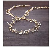Fascia Per Capelli Capelli da sposa Vine Accessori da sposa Crystal Pearl Fascia Catena lunga Catena Catena Donne Accessori for capelli Decorazione Fascia Per Capelli Donna(Gold,1m)
