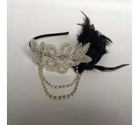 Fascia per capelli con catena con diamanti e flapper da donna, retro in piuma,