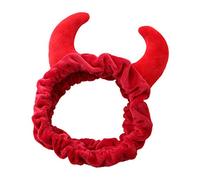 Fascia per capelli con corna da diavolo di bue rosso, in peluche, per trucco, doccia, viso, sport, divertente, festival e feste