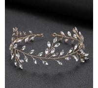 Fascia per capelli con cristalli, 39 cm, con stelle filanti, strass, per donne, spose, damigelle, fiori, ragazze, compleanni, feste, matrimoni, colore bianco oro
