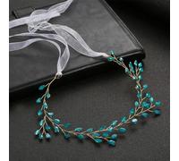 Fascia per capelli con cristalli, 39 cm, con stelle filanti, strass, per donne, spose, damigelle, fiori, ragazze, compleanni, feste, matrimoni, colore verde