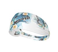 Fascia per capelli con farfalla blu su fiore stampato, fascia per capelli antiscivolo, mantiene il sudore lontano dagli occhi, per yoga, palestra e allenamento