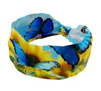 Fascia per capelli con farfalle che volano e girasoli in fiore blu cielo alla moda, fasce larghe per donne, fascia elastica per la testa, fascia per capelli per sudore, sport, allenamento, turbante