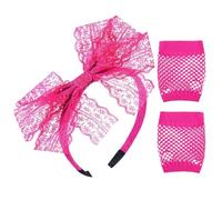 Fascia Per Capelli Con Fiocco In Pizzo Da 1 Pezzo Con 1 Paio Di Guanti In Rete, Accessori Per Capelli Al Neon Per Ragazze, Fascia Per Capelli Anni '80, Spettacoli Teatrali