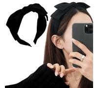 Fascia per capelli con fiocco nero, 1 pezzo, in tessuto largo, nessun danno, per donne e ragazze, stile vintage coreano, accessorio per capelli fatto a mano, per uso quotidiano, feste, regali, tutti i