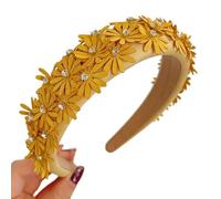 Fascia per capelli con fiore con strass, antiscivolo, ampia, per matrimonio, in tessuto, elegante, per feste