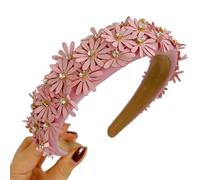 Fascia per capelli con fiore con strass, antiscivolo, ampia, per matrimonio, in tessuto, elegante, per feste