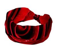 Fascia per capelli con fiore di rosa rossa con gocce d'acqua, da donna, ampia fascia per capelli antiscivolo, fascia elastica per capelli per yoga, allenamento, morbida bandana per capelli