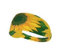 Fascia per capelli con girasole dai petali gialli e foglie verdi, ideale per lo sport, per uomo e donna, perfetta per allenamento, corsa, yoga, basket e palestra.