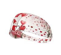 Fascia per capelli con gnomi rossi su biciclette per San Valentino, fasce sportive per uomo e donna, palloncini e fiori, fascia per capelli per allenamento, atletica, corsa, yoga, basket, palestra