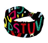 Fascia per capelli con lettera dell'alfabeto, nera, larga, antiscivolo, elastica, per yoga, allenamento, morbida bandana per capelli