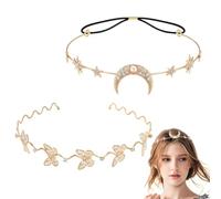 Fascia per capelli con luna e stella, 2 pcs stile bohémien, per capelli con corona e stella, per capelli in stile bohémien per costume da dea, accessorio per capelli da sposa, per donne e ragazze