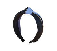 Fascia per capelli con nodo a blocchi di colore, semplice catena per capelli in tessuto, fascia per capelli ondulata alla moda da ragazza (nero + blu)