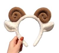 Fascia per capelli con orecchie di agnello in corno di pecora, in morbido pile, accessorio per capelli, da donna, per lavare il viso e la doccia (KF)