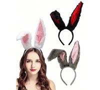 Fascia per capelli con orecchie di coniglio in pelliccia lunga, accessorio per costume da coniglietto di Pasqua per adulti, accessorio per cosplay Lolita e feste Grigio,Nero,BiancoTessuto