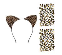 Fascia Per Capelli Con Orecchie Di Gatto Da 1 Pezzo, 2 Adesivi Impermeabili Per Il Viso Di Leopardo, Fascia Per Capelli In Peluche, Decorazioni Per Feste Di Ruolo.