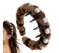 Fascia per capelli con perle, antiscivolo, accessorio per capelli con perle di peluche, con denti a pettine, per ragazze, donne, signore, oggetti di scena fotografici, feste, Natale, compleanno