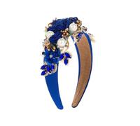 Fascia per capelli con perle artificiali, in vetro, stile vintage, con strass, accessorio per capelli blu