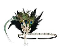 Fascia per capelli con piuma di pavone anni '20, accessori Gatsby Flapper per donne, elegante accessorio vintage per feste a tema, matrimoni e eventi in costume