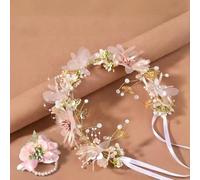 Fascia per capelli con rose e fiori, accessori per capelli da sposa con set di bracciali, fascia regolabile per capelli, ghirlanda floreale per matrimoni, cerimonie, festival, feste in spiaggia