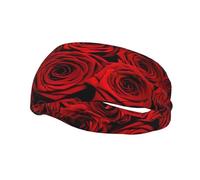 Fascia per capelli con rose rosse, fascia per capelli, antiscivolo, per il trucco, per lavare il viso, sport, adatta a tutti