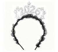 Fascia per capelli con scritta "Happy New Year" 2026, color argento, glitterata, per donne e uomini, accessori per capelli per Capodanno, divertenti decorazioni per feste di New York
