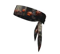 Fascia per capelli con stampa cimitero di zucca di Halloween, fascia per capelli, unisex, per basket, corsa, karate