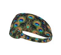 Fascia per capelli con stampa con piume di pavone, antiscivolo, mantiene il sudore lontano dagli occhi, per yoga, palestra e allenamento