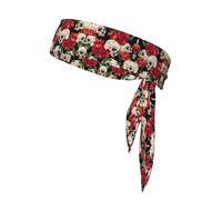 Fascia per capelli con stampa di teschio rosa-rosso per uomo e donna, fascia traspirante per il sudore, per tennis, allenamento in palestra