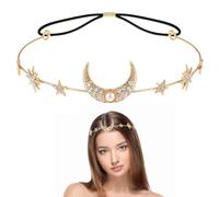 Fascia per Capelli con Strass Stella Luna, Diademi Gioielli, Luna e Stelle Cerchietto per Capelli, Fascia per Capelli Stella Dorata, Accessorio per Capelli da Sposa, per Donne e Ragazze