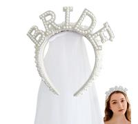 - Fascia per capelli con velo - Copricapo per il futuro, elegante design con perle, comoda vestibilità regolabile | da sposa per feste, doccia, matrimoni, celebrazioni, cuccioli