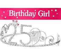 Fascia Per Capelli Corona E Fascia Ragazza Di Compleanno 25° Buon Compleanno Cristallo Strass Ornamenti Matrimonio Pettine Banda Per Le Donne