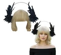 Fascia per capelli da angelo con aureola Corona regolabile per copricapo da angelo per donne Servizi fotografici Eventi in costume (22 24 pollici) Nero