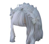 Fascia per capelli da cameriera anime per ragazze Lolitas con volant in pizzo con ala d'angelo Bowknot ComicShow Accessori costume per adolescenti fiocchi di Halloween Fascia per capelli