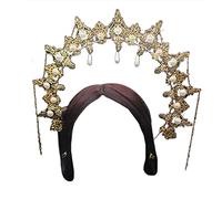 Fascia per capelli da donna, accessori per gioielli vintage, corona in rilievo con perle e catena in metallo, per fai da te