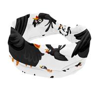 Fascia per capelli da donna, alla moda, larga, con stampa di uccelli neri che volano incrociata, fascia elastica per la testa, fascia a turbante per allenamento sportivo