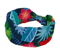 Fascia per capelli da donna, ampia e alla moda, fascia elastica per la testa, con palme tropicali e fiori rossi, tucano per sudore, sport, allenamento, turbante