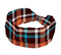 Fascia per capelli da donna, arancione marrone blu plaid alla moda larga fascia elastica per la testa, fascia per la testa elastica per sudore, fascia turbante per allenamento sportivo