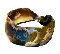 Fascia per capelli da donna, bella margherita in tazza, elastica, antiscivolo, larga, annodata attorcigliata, per sport, allenamento, accessori per capelli