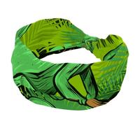 Fascia per capelli da donna, camaleonte su foglie tropicali, alla moda, larga, fascia elastica per la testa, fascia per la testa elastica, fascia per il sudore, sport, allenamento, turbante