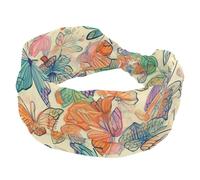 Fascia per capelli da donna, colorata, con farfalle danzanti, larga, elastica, antiscivolo, per yoga, allenamento, sport, palestra, corsa, fitness